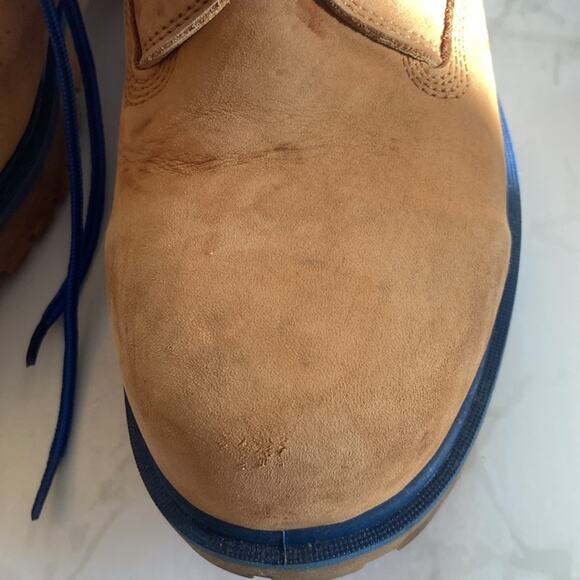 Limited Edition Rare Sam Adams X Timberland Men's Tan Blue Work Boots 14 - Picture 7 of 9